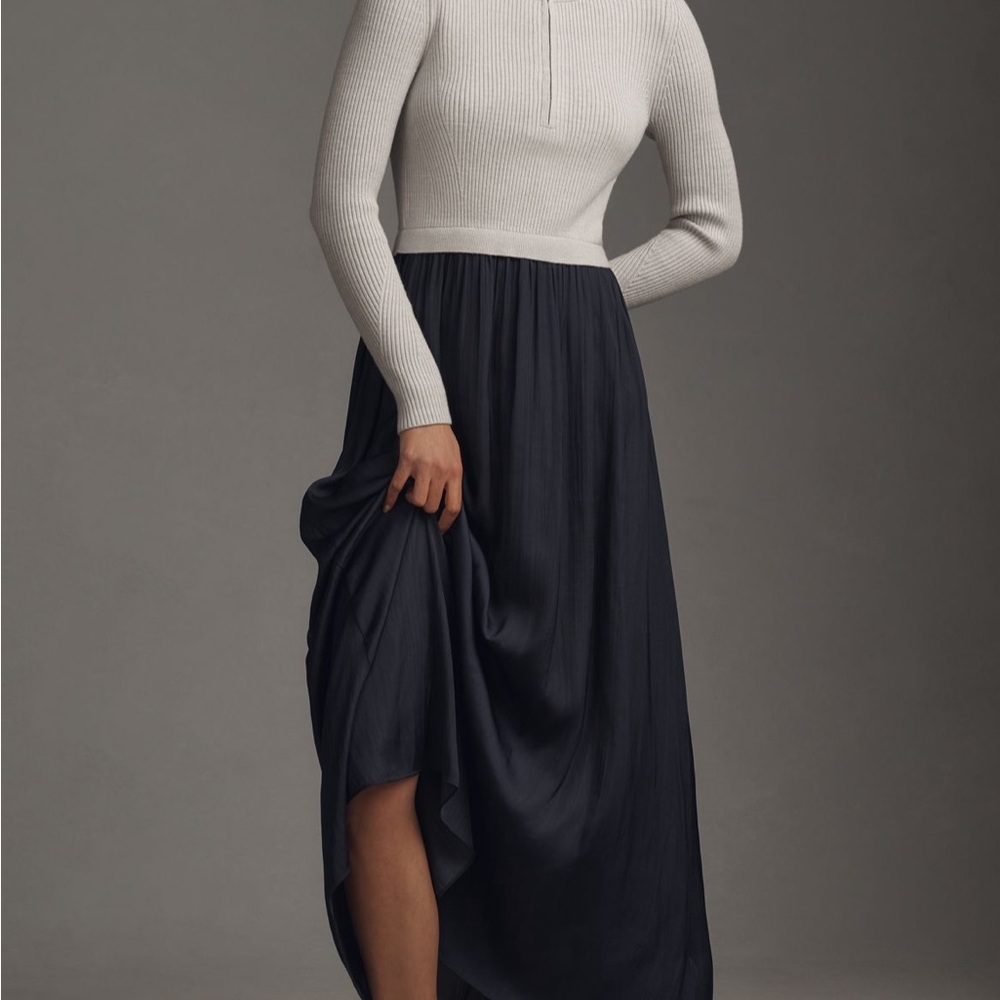 Anthropologie Navy/Gray Sweater Half Zip Maxi Dress